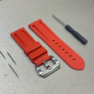 NEW Panerai Rubber Strap 24mm W/ Buckle & Extra Rods In RED